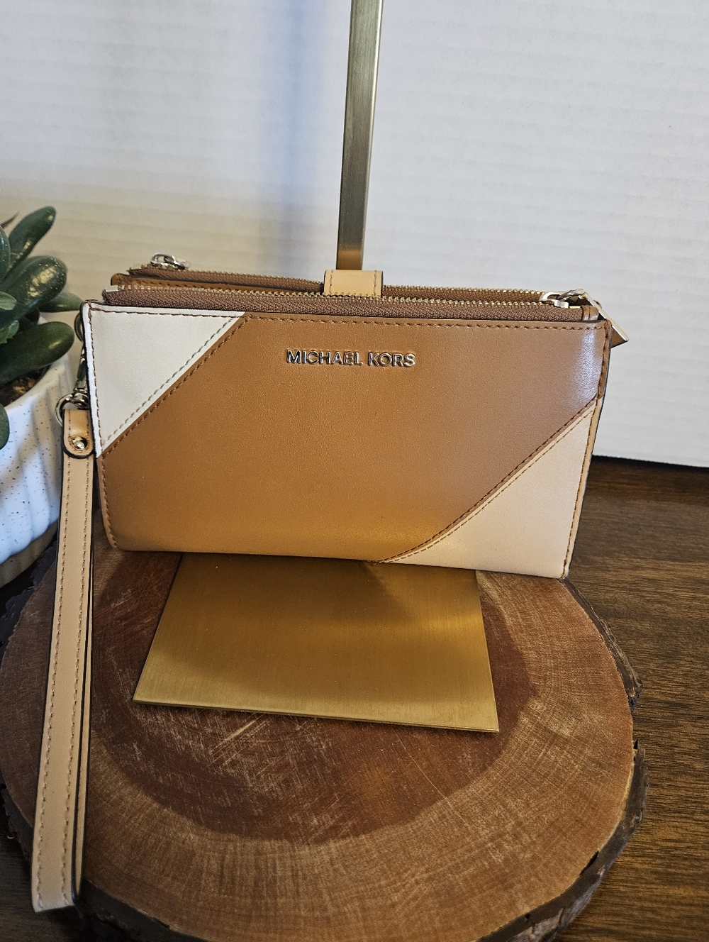 Michael Kors Adele Tri-Color Leather Smartphone Wallet In Neutral Browns